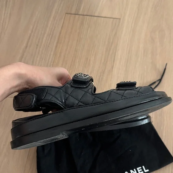 CHANEL Black Quilted Leather Dad Sandals - Picture 3 of 6